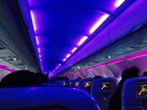Flashy interior of our Virgin America carrier