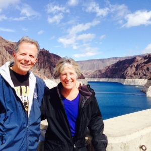 Atop the dam with Lake Mead in the background